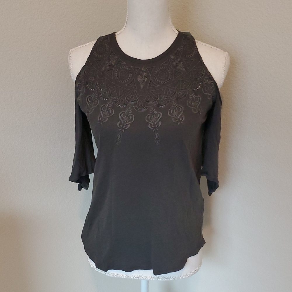 NWT Lucky Brand Charcoal Embroidered Women's Blouse